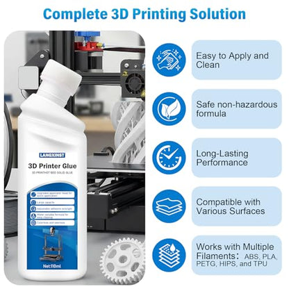 3D Printer Bed Adhesive, 3D Print Glue for Hot Bed Prevents Warping When Printing ABS, PLA, PETG, TPU on Various Build Plates Features Stronger Adhesion, No Residue - 110ml