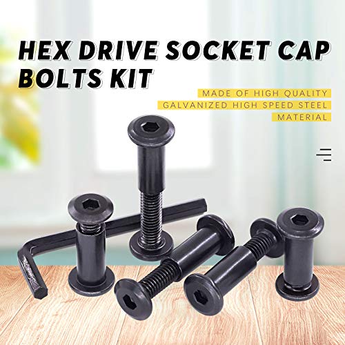 Swpeet 120Pcs M6x16mm/20mm/25mm/30mm/35mm Carbon Steel Black Hex Drive Socket Cap Bolts Barrel Nuts Kit with 1Pcs Allen Wrench, Screw Post Fit for Furniture Countsunk Belt Buckle Leather Binding Bolts - size: M6x16mm/M6x20mm/M6x25mm/M6x30mm/M6x35mm