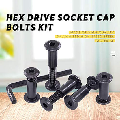 Swpeet 120Pcs M6x16mm/20mm/25mm/30mm/35mm Carbon Steel Black Hex Drive Socket Cap Bolts Barrel Nuts Kit with 1Pcs Allen Wrench, Screw Post Fit for Furniture Countsunk Belt Buckle Leather Binding Bolts - size: M6x16mm/M6x20mm/M6x25mm/M6x30mm/M6x35mm
