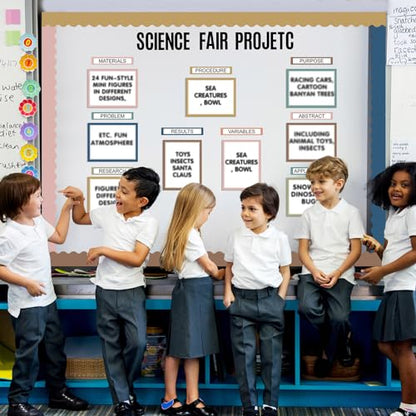 Sinload 92 Pcs Science Fair Board Supplies 60 Trim Scalloped Poster Boards 18 Presentation Subtitles 6 Project Titles 8 Letter Sticker for Classroom Display Boards(Classic Color,Wave) - color: Classic Color, style: Wave