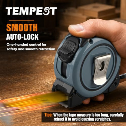 TEMPEST 6 Pack 25FT Tape Measure, Fractional Markings, Auto-Retract & Quick Lock, Heavy Duty Rubber Case, Belt Clip Measuring Tape Set for Construction, DIY