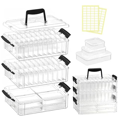 Bead Organizer Box 58 Pcs, 3-Tier Stackable Storage Box, and 3 Different Container Sizes Small Plastic Containers with Lids, Portability, Clear Organizers for Jewelry DIY Craft Storage - size: 3-Tier 8L+20M+30S
