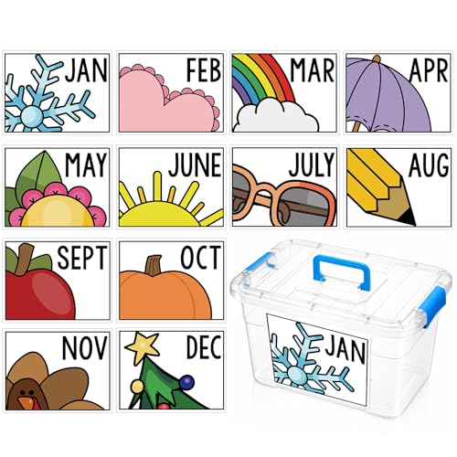 Sabary 12 Pcs Monthly Teacher Labels for Classroom Bins, 8.66"x6.69" - size: 8.66"x6.69", style: Monthly