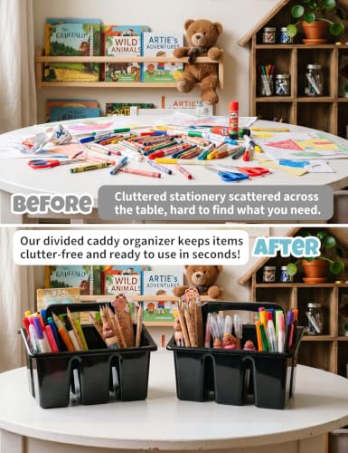 6 Pack Classroom Caddy Organizer with Handle, Table Caddy Classroom - color: Black