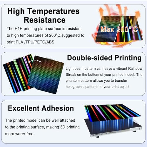 257x257mm H1H Holographic Build Plate for Bambu Lab X2D/P2S/X1C/X1/X1E/P1P/P1S/A1, Double Sided Print Bed Light Beam+Phantom Spring Steel Plate Print Bed for Bambu Labs 3D Printer - color: H1H