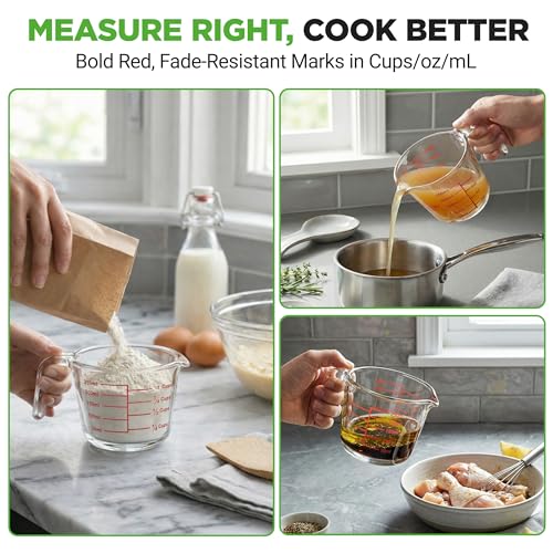 NutriChef 1 Cup Glass Measuring Cup with Lid (8 oz) - Heat-Resistant Borosilicate Liquid Measure Cup with Easy-Read Scale for Cooking, Baking and Food Storage, Dishwasher and Freezer Safe - size: 1 cup with lid