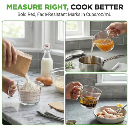 NutriChef 1 Cup Glass Measuring Cup with Lid (8 oz) - Heat-Resistant Borosilicate Liquid Measure Cup with Easy-Read Scale for Cooking, Baking and Food Storage, Dishwasher and Freezer Safe - size: 1 cup with lid