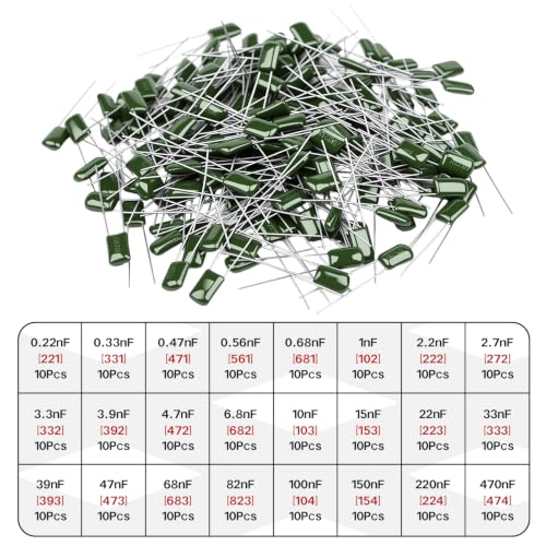 Metalized Mylar Polyester Film Capacitor Assortment Kit 24Values 0.22nF to 470nF 100V Film Capacitors Set