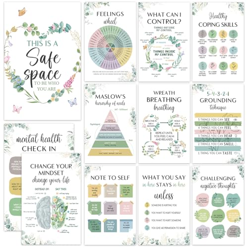 12 Pcs Mental Health Growth Mindset Change Posters Set - color: Mental Health