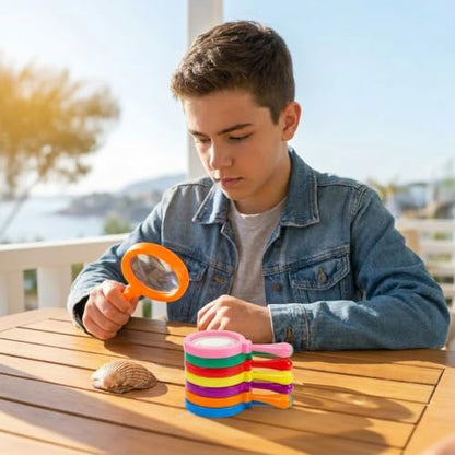 21 Pcs Science Magnifying Glass Set, 3X Easy Grasp Large Lens Magnifiers with Stand for Observation, Document Reading and Map