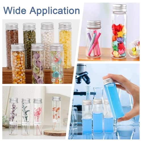 20 Pcs 50ml Glass Test Tubes with Lids, Clear Reusable Test Tube Mini Glass Bottle with Screw Cap, Flat Bottomed Storage Bottle Sample Containers for Flowers Bath Salt Party Wedding Favour - size: 50ml