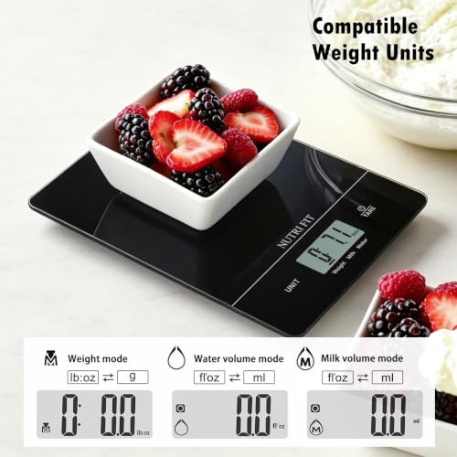 NUTRI FIT Digital Food Scale Kitchen Scales Grams & Ounces for Weight Loss - color: Tempered Glass-Black
