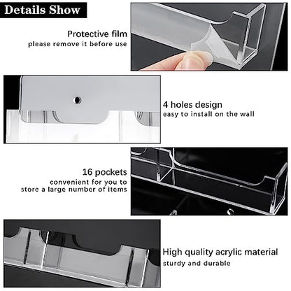 TURSTIN Business Card Holder Wall Mount Clear Sticker Display Marketing Holder Acrylic Business Card Stand Multi Pocket Rack Organizer Space Saver for Home Office (24 Pockets) - style: 24 Pockets