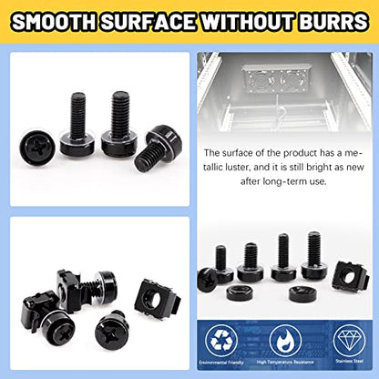 Glarks 80Sets/160Pcs M5 M6 Cage Nuts and Screws Set, M5 x 16mm, M5 x 20mm, M6 x 16mm, M6 x 20mm Square Hole Hardware Cage Nuts & Mounting Screws Washers for Server Rack and Cabinet (Black) (Pack of 2) - size: One Size (Pack of 2)