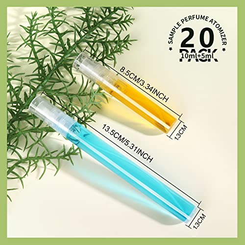 Teenitor 20Pcs Mini Spray Bottles, 10ml 5ml Perfume Atomizer Fine Mist, Plastic Perfume Bottles Empty, Clear Perfume Travel Refillable Spray Bottle - size: 5ml & 10ml