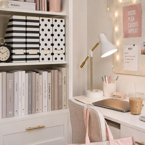 BLU MONACO | Cardboard Magazine File Holder Set of 4 | Vertical Magazine File Holder for Desk and Shelves | Standing File Holder for Classroom School Paper Storage - color: Gold Dots Black Stripes