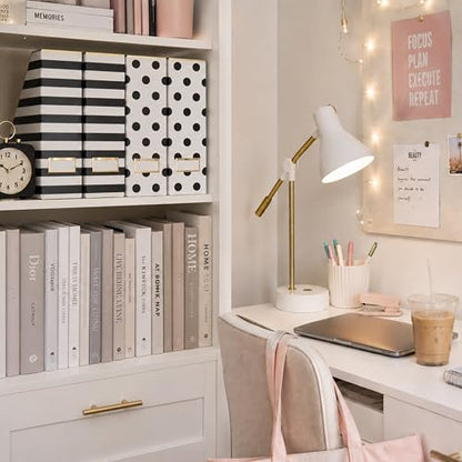 BLU MONACO | Cardboard Magazine File Holder Set of 4 | Vertical Magazine File Holder for Desk and Shelves | Standing File Holder for Classroom School Paper Storage - color: Gold Dots Black Stripes