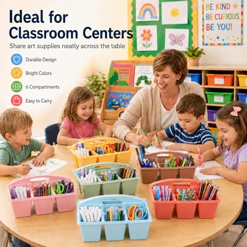 6 Pack Classroom Caddy with Handle, 6 Compartment (Groovy) - color: Groovy