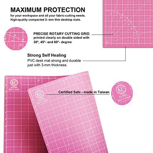KC GLOBAL A3 (18"x12") Self-Healing Cutting Mat (Pink) - Sturdy, Reversible, Eco-Friendly, Non-Slip. Premium Desk Mat for Crafters, Quilters, and Hobbyist - color: Pink, size: 18"L x 12"W