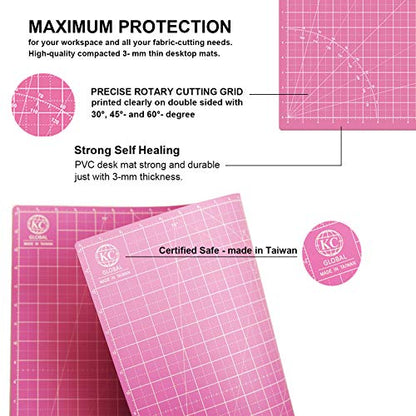 KC GLOBAL A3 (18"x12") Self-Healing Cutting Mat (Pink) - Sturdy, Reversible, Eco-Friendly, Non-Slip. Premium Desk Mat for Crafters, Quilters, and Hobbyist - color: Pink, size: 18"L x 12"W