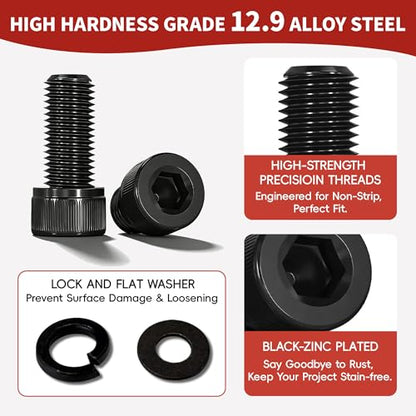 640PCS M3 Screws Assortment kit, M3x30mm Black Metric Screw Assortment Set with Bolts and Nuts, 12.9 Alloy Steel Hex Socket Cap Head Screw for 3D Printer and RC - size: M3 640 PCS