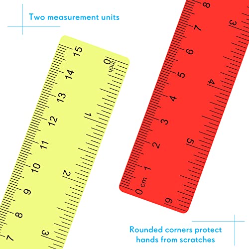 Zonon 50 Pcs 6''/12'' Plastic Rulers Bulk Flexible Straight (Pack of 2) - color: Colorful, size: 6inch (Pack of 2)