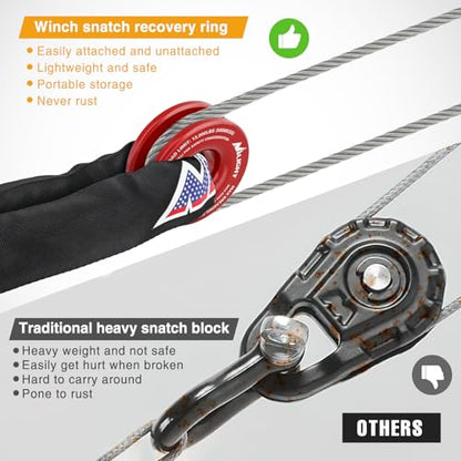 Nilight 2PCS Synthetic Soft Shackle 1/2" x 24" & Recovery Ring Kit - color: 2Pcs Shackles Red + Snatch Ring Red