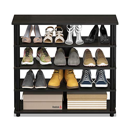 Furinno Turn-N-Tube 5 Tier Wide Shoe Rack, Espresso/Black 32 Inch - color: Espresso/Black, size: 5-Tier, 32 Inch