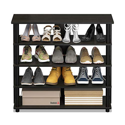Furinno Turn-N-Tube 5 Tier Wide Shoe Rack, Espresso/Black 32 Inch - color: Espresso/Black, size: 5-Tier, 32 Inch