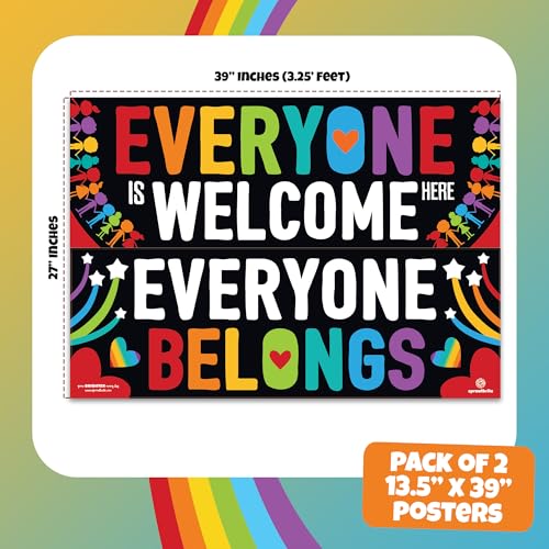 Sproutbrite 2 Pack 13.5” x 39” Welcome Posters for Classroom - color: Everyone Welcome