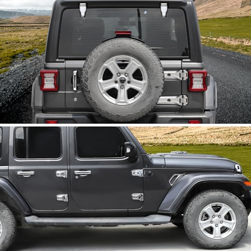 CheroCar 43PCS Full Set Exterior Trim Kit Fit for 2018-2026 Jeep Wrangler JL 4Door Chrome Door Handle,Hood Hinge,Left Right Door Hinge,Tailgate Handle,Spare Tire Bracket,Fender Vent Cover Trim - color: Chrome
