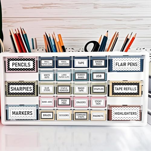 54Pcs Teacher Toolbox Labels Classroom Decoration Self-Adhesive Polka Dot Toolbox Sticker Black White Tool Box Storage Decal Black White Dot Organizer Container Decor for Back to School Teacher Supply - style: Polka Dot