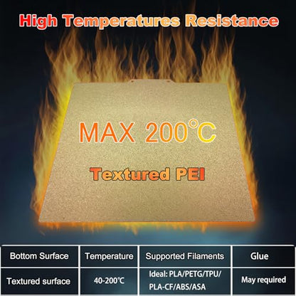 220x220mm Gold PEI Build Plate for MK2/MK2A/Anet A8/Anet A6, Double Sided Textured PEI Flexible Spring Steel Platform Heated Printing Bed for 3D Printer - size: 220x220mm