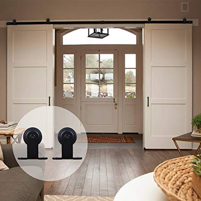 CCJH 16FT Sliding Track Double Barn Door Hardware Kit,Heavy Duty,T-Shaped Style Black - size: 16FT/192"