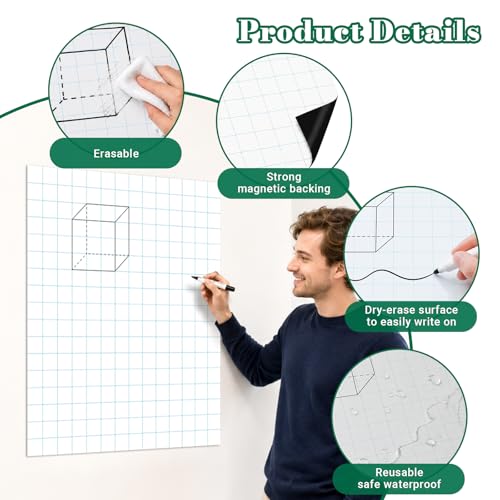 Giant Magnetic Notebook Paper for Classroom 17x 21 in Dry Erase Lined Paper - size: Graph Grid Paper - 21 x 17 in