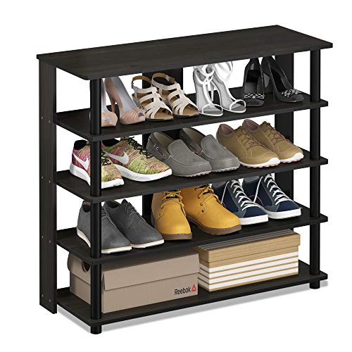 Furinno Turn-N-Tube 5 Tier Wide Shoe Rack, Espresso/Black 32 Inch - color: Espresso/Black, size: 5-Tier, 32 Inch