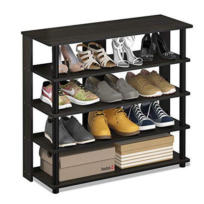 Furinno Turn-N-Tube 5 Tier Wide Shoe Rack, Espresso/Black 32 Inch - color: Espresso/Black, size: 5-Tier, 32 Inch
