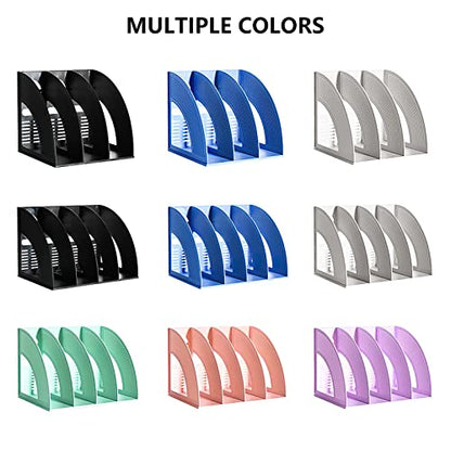 Marte Vanci Magazine File Holder Vertical PP Folder Book Desktop Organizer Plastic Storage Sturdy Vertical 4 Section Folder (Purple) - color: Purple 4 Section