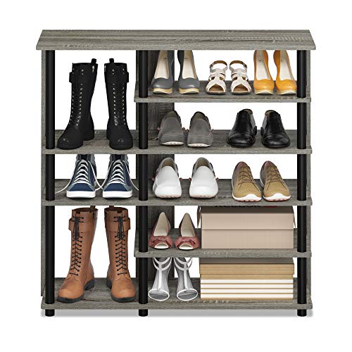 Furinno Turn-N-Tube Multi Storage Shoe Rack, 35.2"W 6-Tier, French Oak Grey/Black - color: French Oak Grey/Black, size: 6-Tier, 35 Inch
