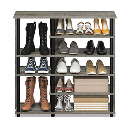 Furinno Turn-N-Tube Multi Storage Shoe Rack, 35.2"W 6-Tier, French Oak Grey/Black - color: French Oak Grey/Black, size: 6-Tier, 35 Inch