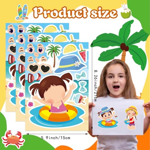 24PCS Summer Stickers for Kids, Make-a-face Stickers, Make Your Own Sticker - style: 24 Sheet Summer Stickers