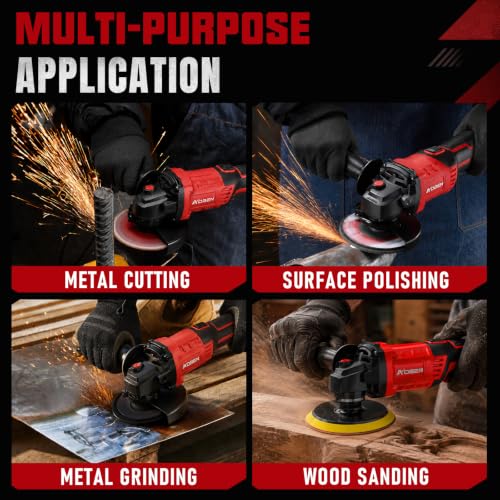 AOBEN 21V Cordless Angle Grinder 4-1/2 Inch, Power Brushless Cut Off Tool Kit, with 180° Rotating Body, Paddle Switch, 2x4.0Ah Battery & Charger, for Metal Cutting, Grinding, Polishing