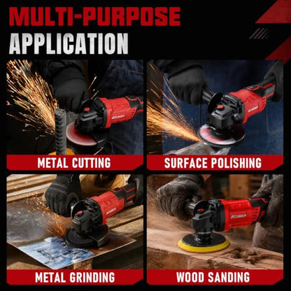 AOBEN 21V Cordless Angle Grinder 4-1/2 Inch, Power Brushless Cut Off Tool Kit, with 180° Rotating Body, Paddle Switch, 2x4.0Ah Battery & Charger, for Metal Cutting, Grinding, Polishing