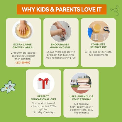 Kids Bacteria Handprint Kit - 2 Giant 150mm Prepoured Agar Petri Dishes - color: Kids Bacteria Handprint Kit