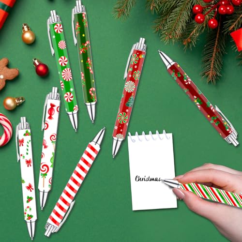 Idealmuzik Candy Cane Pens Set – Cute Holiday-Themed Gel Pens for Kids, Teachers, and Office Gift Exchange – Red and White Candy Cane Designs – Perfect Stocking Stuffers and Stationery Gifts,8 Pack - color: Christmas