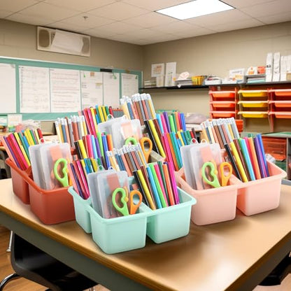Lineshading 12 Pack Plastic Classroom Caddy, 4 Compartment, Boho Colors - color: Boho Colors