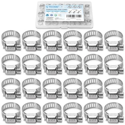 TICONN 24PCS Hose Clamps Set 304 Stainless Steel, 3/8"-5/8" Worm Gear - size: SAE #4 24PCS 3/8''~5/8"