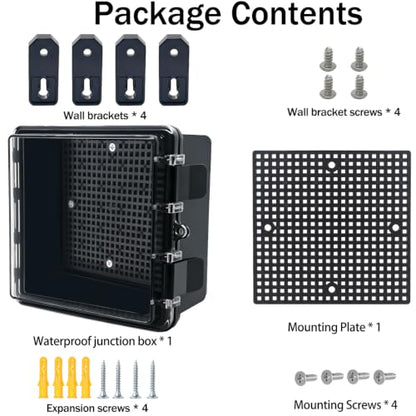 Junction Box, Hinged Black Clear Cover IP67 Waterproof ABS Project Box with Mounting Plate Electrical Box Enclosure with Wall Bracket 5.9 x 5.9 x 3.5inch(150x150x90mm) - color: Clear, size: 5.9"x5.9"x3.5"