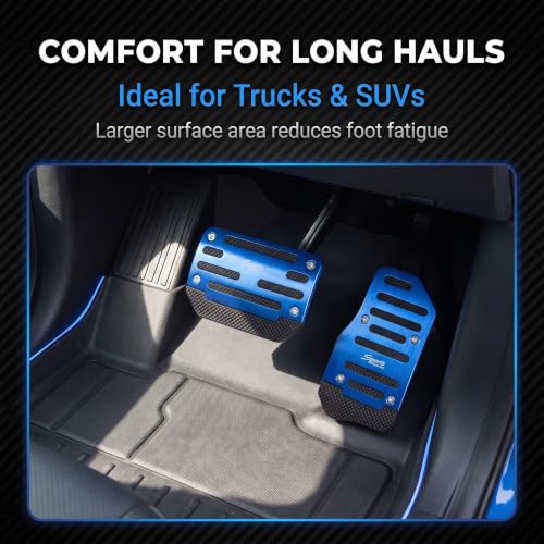 2 PCS Car Pedal Covers, Aluminum Alloy Non-slip Brake Throttle Pedal Covers Kit, Anti-rust Stripes Automatic Treadle Protector with "Sports", Universal for Most Cars, Trucks, Vans (Blue) - color: Blue