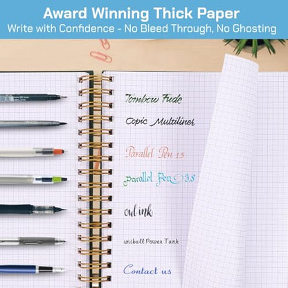 Graph Paper Notebook, 300 Page Grid Notebook, A4 Hardcover Spiral Journal - color: Blue, size: 8.5” x 11”